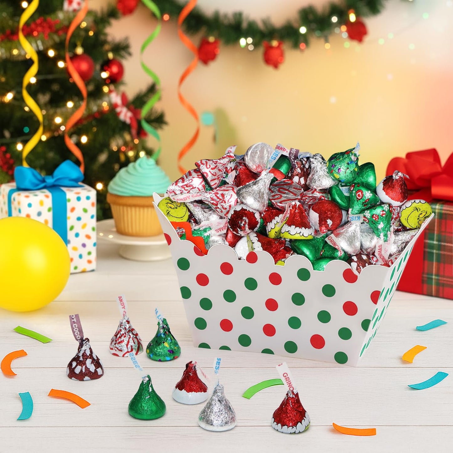 Bulk Christmas Chocolate Kisses Mix - 2 Pound Assortment Candy Cane Hot Cocoa & Milk Chocolate Individually Wrapped Holiday Chocolate Candy For Gifts Stocking Stuffers Decoration & Parties