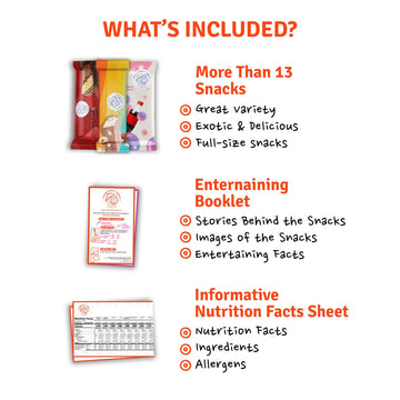 Midi International Snack Box | Premium Exotic Foreign Snacks | Unique Snack Food Gifts Included | Orange Nebula Space Theme | Ca