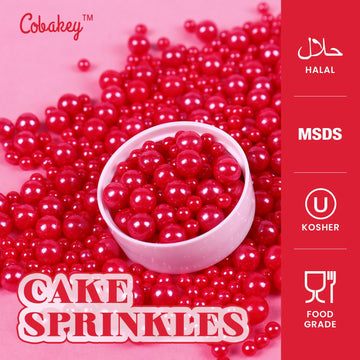 Cobakey Christmas Red Sprinkles for Cake Decorations 3.52 ounce Edible Pearl Sugar Sprinkles for Cupcake Toppers Wedding Party V