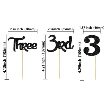 24Pcs 3rd Birthday Cupcake Toppers Glitter Third Birthday Three Cupcake Picks for Baby Shower 3rd Birthday Anniversary Party Cak