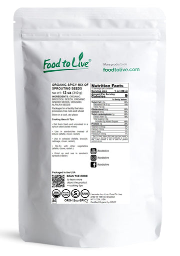 Food To Live Organic Spicy Mix Of Sprouting Seeds, 12 Ounces — Non-Gmo Broccoli, Radish, Alfalfa, Raw, Rich Germination Rate, Non-Irradiated, Pure, Kosher, Vegan Superfood, Bulk, Rich In Sulforaphane