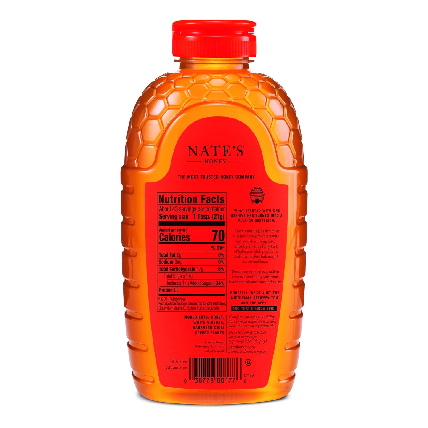 Nates Hot Honey - 100% Pure Honey Infused with Habanero Chili Pepper Flakes, Award-winning Taste - 32 oz Squeeze Bottle