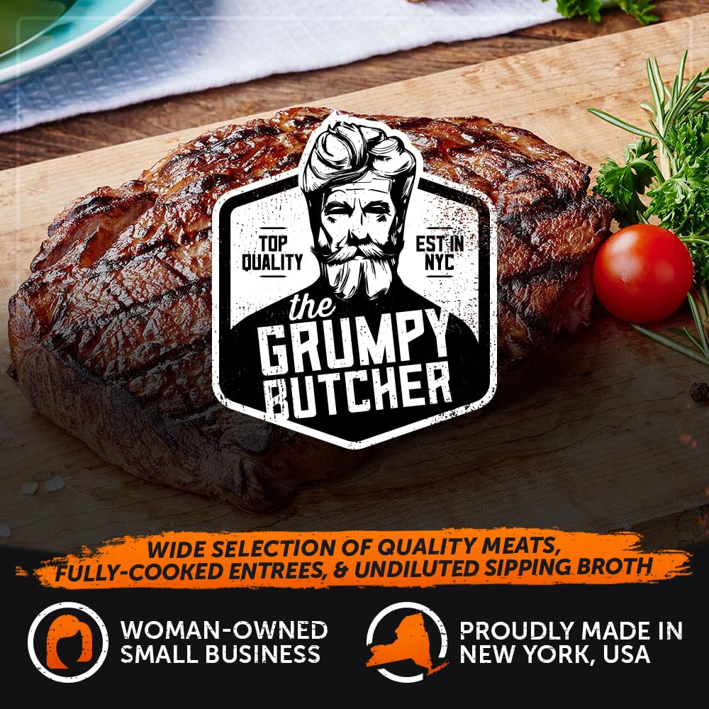 Grumpy Butcher 2-Steak Sampler Gift Basket For Men – 1 Ribeye Steak (14 Oz) & 1 Top Sirloin (6 Oz) – Gourmet Steakhouse Gift, Elegantly Packaged