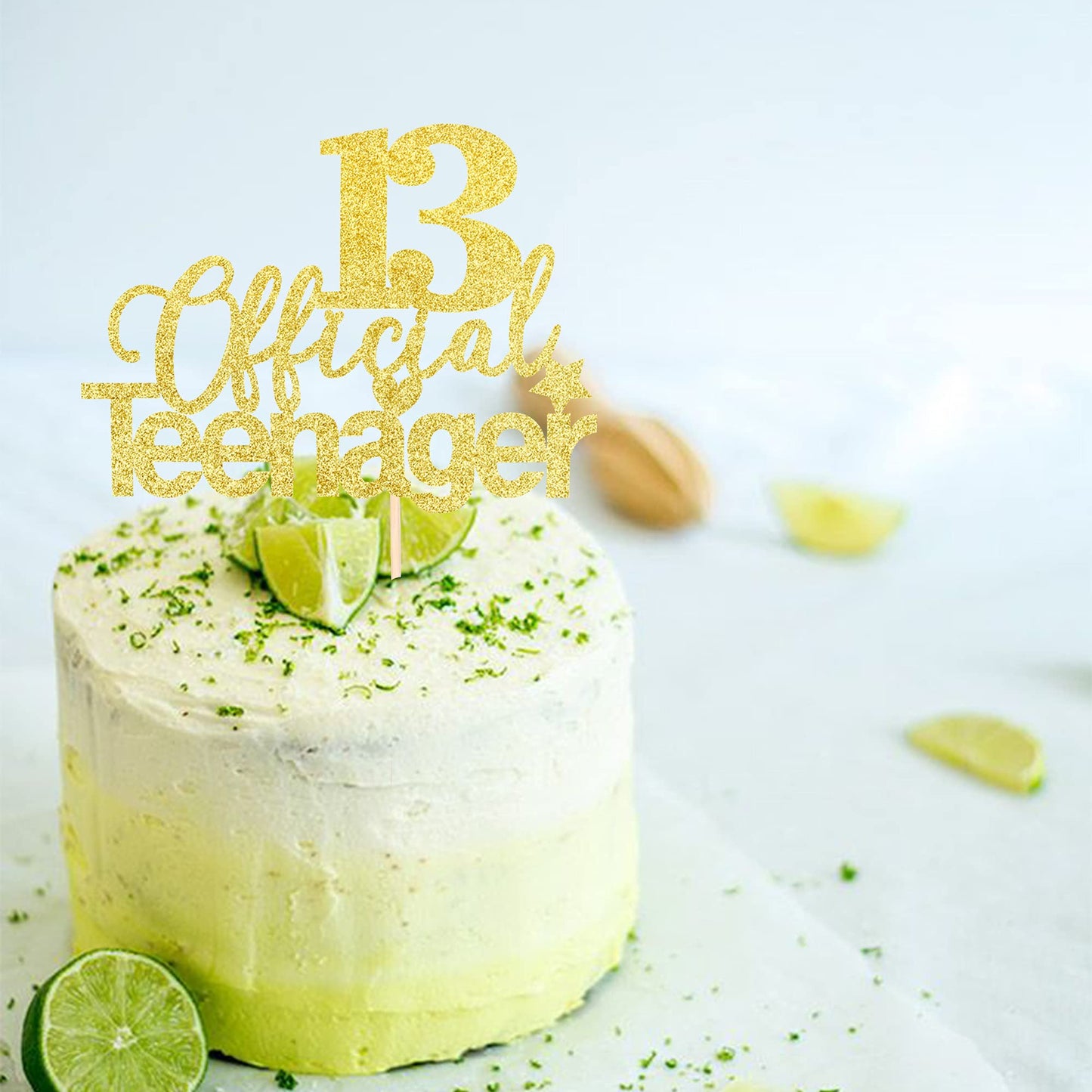 1 Pcs 13 Official Teenager Cake Topper Glitter 13Th Birthday Cake Pick Decorations For Teen 13Th Birthday Party Supplies Gold