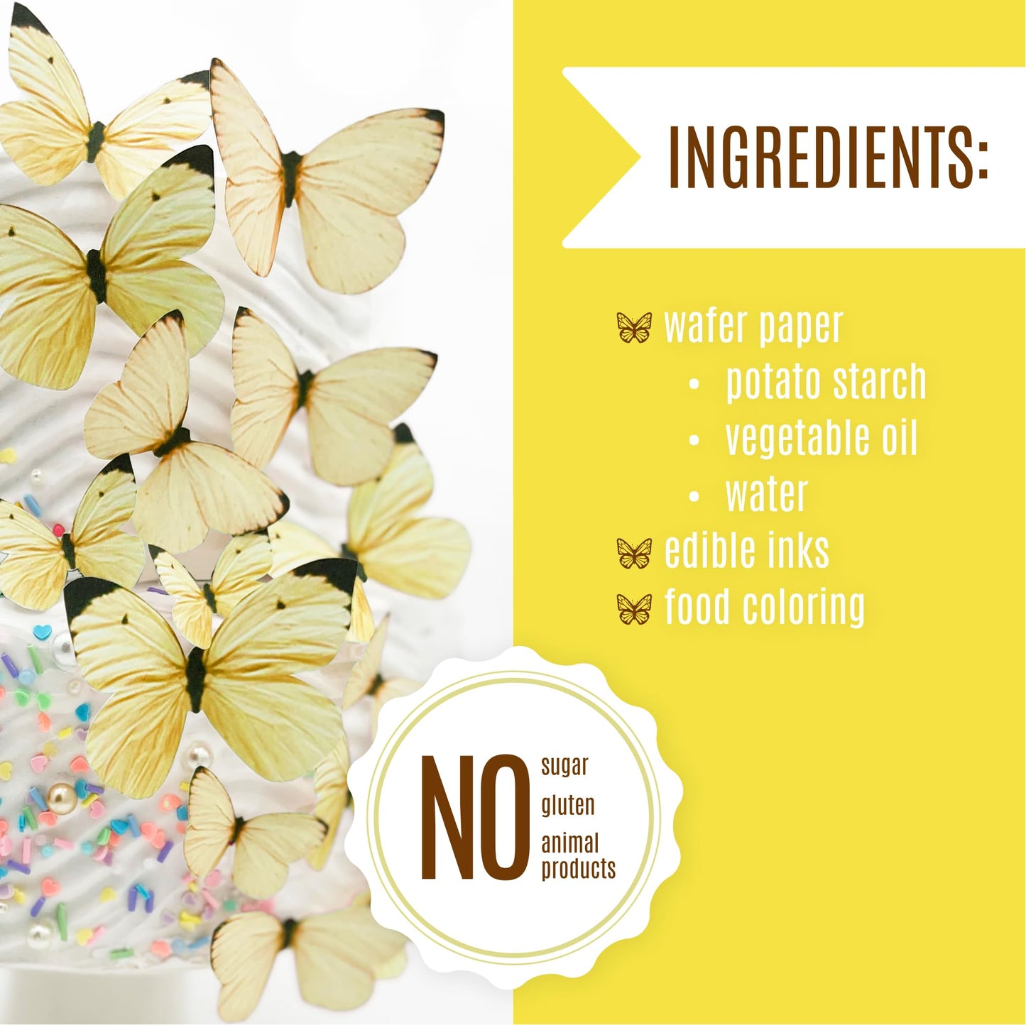 Sugar Robot Edible Butterflies For Cake Decorating - Small Pastel Yellow Butterfly Cake Toppers And Cupcake Toppers - Decoration