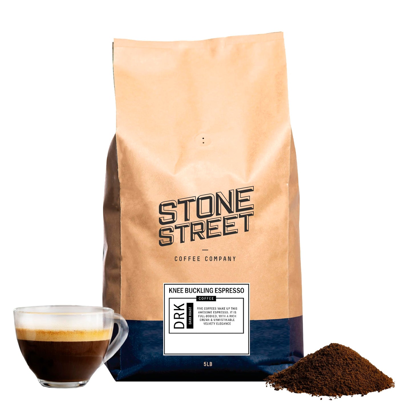 Stone Street Knee Buckling Espresso Coffee Ground High Energy Blend Blend Dark Roast 5 Lb