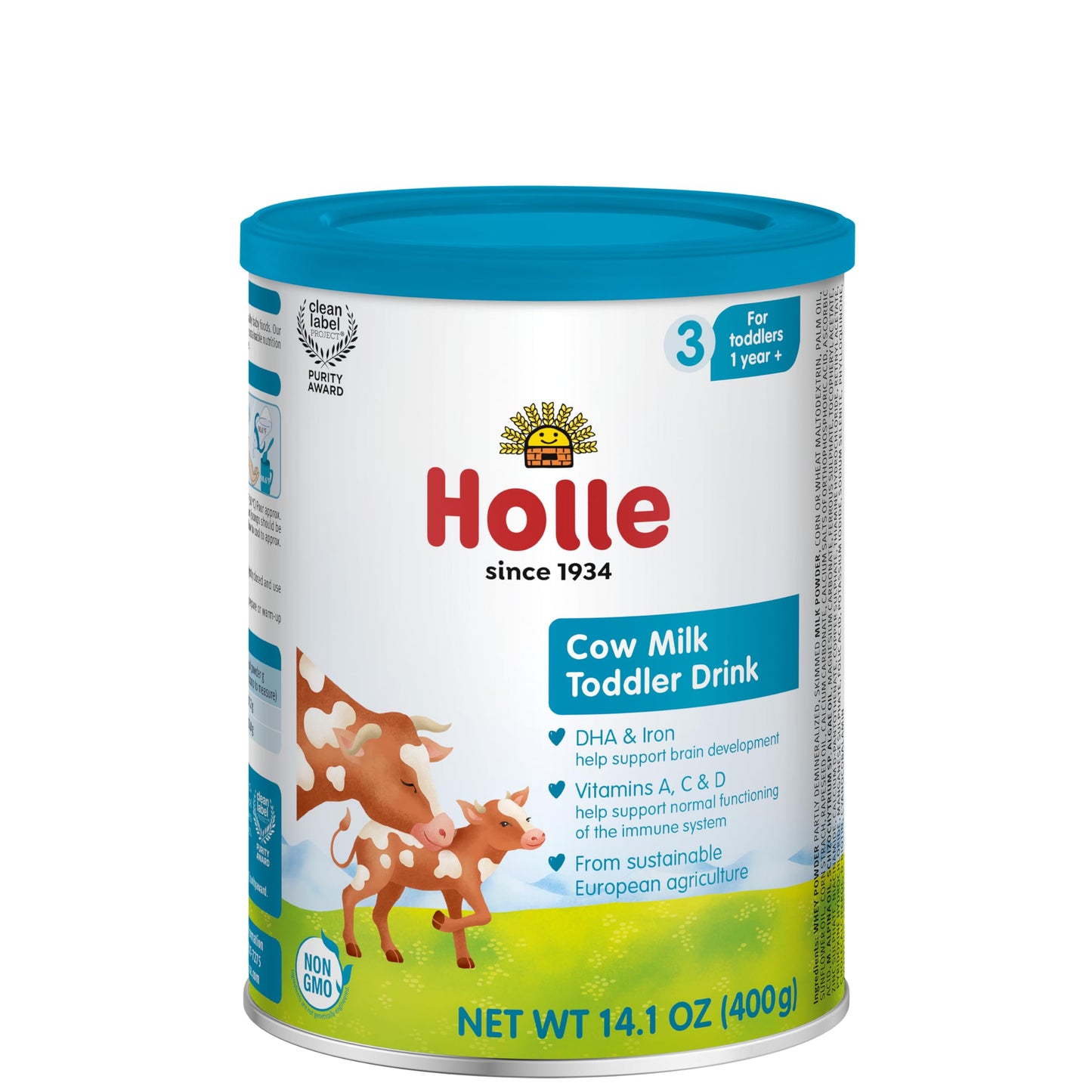 Holle Toddler Nutritional Drink, Non-GMO Cow Milk-Based Gentle Formula, for Kids 12-36 Months, 14 oz