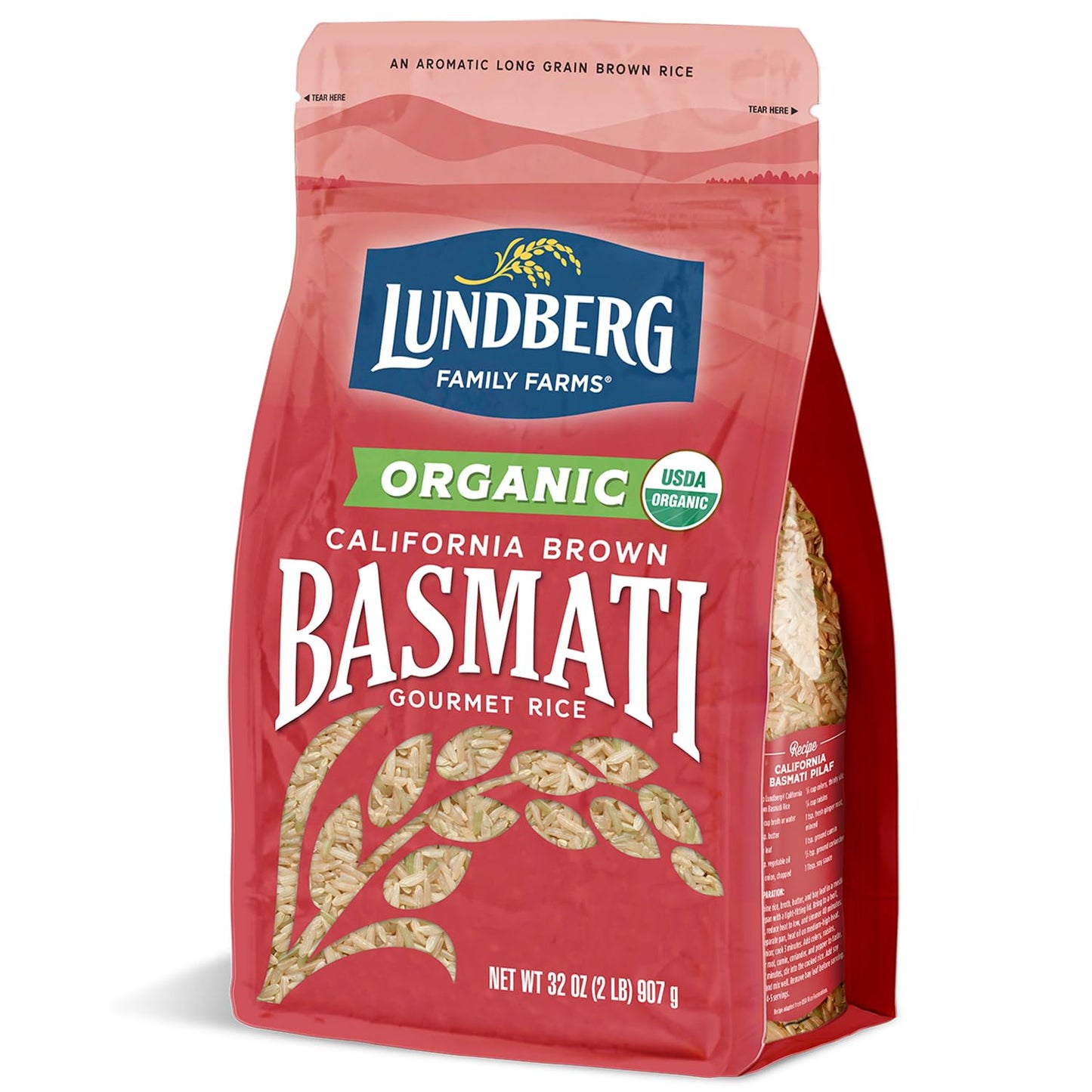 Lundberg Basmati Rice, Organic Long Grain Brown Rice - Non-Sticky, Fluffy Aromatic Rice Grown in California, Pantry Staples, 32