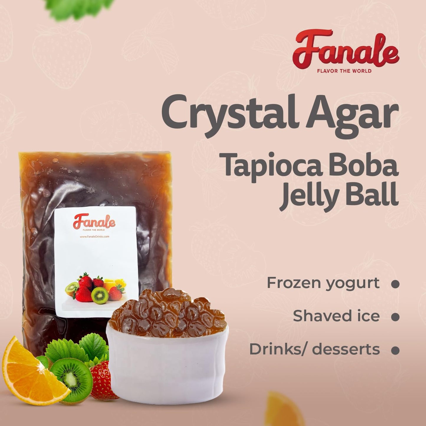Fanale Brown Sugar Agar Tapioca Boba Jelly Ball For Milk Tea Coffee Shaved Ice Topping (4.4 Lb/Bag) Tap005-B