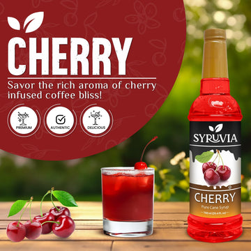 Syruvia Cherry Syrup - Premium Flavoring Syrup For Tea, Italian Sodas, Beverages, Desserts, Ice Cream, Cocktails & Mocktails - K