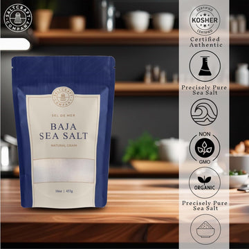 Saltcraft Company - Baja Sea Salt, Natural Grain Crystals, Low Sodium 30%, Kosher Certified & Mineral Salt, No Additives - 16 Ou