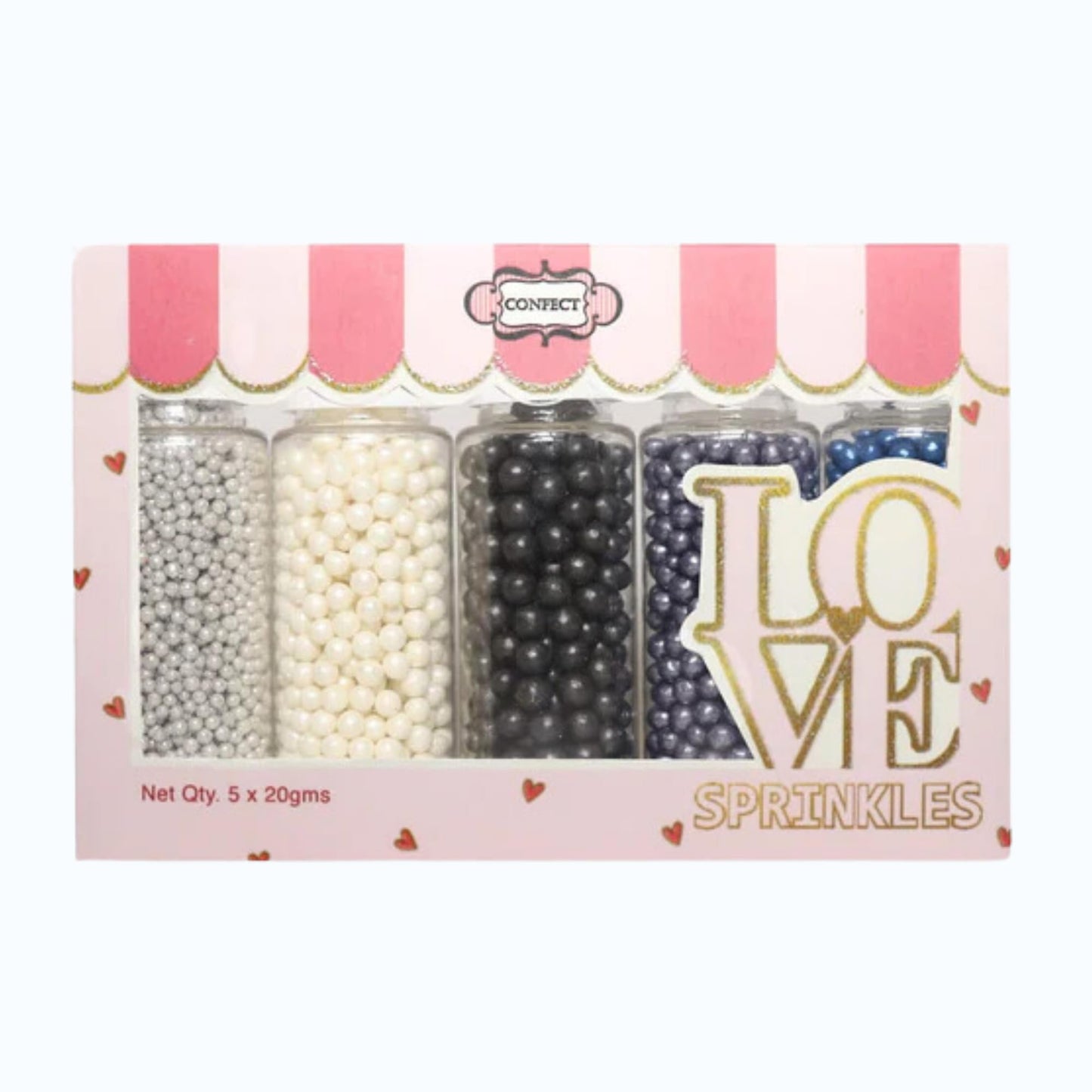 Confect Pearl Sprinkles | Pack Of 5 Edible Disco Ball Sprinkles For Cakes & Cupcakes Decoration | Mix Sliver, White, Black, Grey & Navy Blue Dragees - Starry Night | Vegan, Gluten-Free, Nut-Free, Soy-Free, Dairy-Free, Palm Oil-Free - 5 Oz