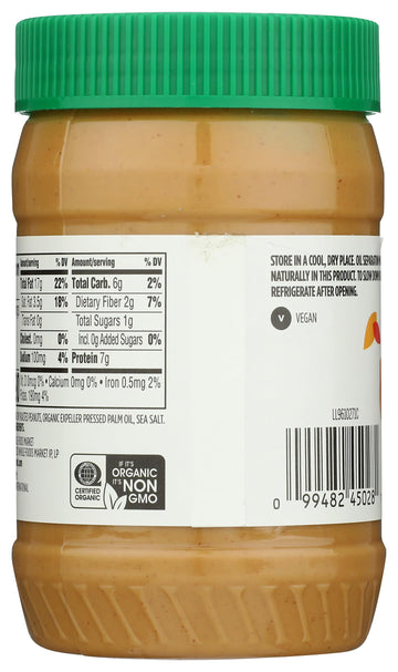 365 by Whole Foods Market Organic Unsweetened Peanut Butter, 16 OZ - Healthy Spread, No Added Sugar, Vegan, Gluten-Free