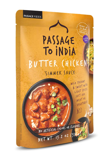 Passage to India Butter Chicken Sauce - Authentic Indian Food Flavor - Simmer Sauce - Convenient Meal Prep - 13.2 oz (Pack of 6)
