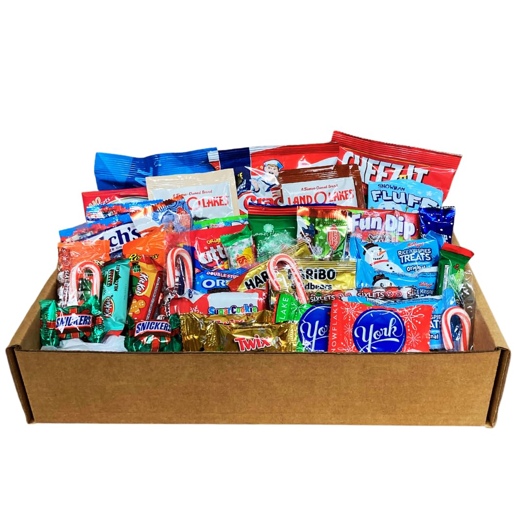 Munchie Mountain 40-Count Christmas Care Package and Snack Box Gift for College Students, Children, Friends and Family