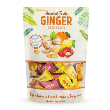 Ginger Hard Candy, Assorted Fruit Flavors 11 Oz Bag, Individually Wrapped Healthy Candy, The Sweet And Spicy Natural Remedy For