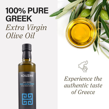 Kouzini Unfiltered Raw Extra Virgin Greek Olive Oil, Greek Extra Virgin Cold Pressed Olive Oil, Single Origin, High Polyphenols,