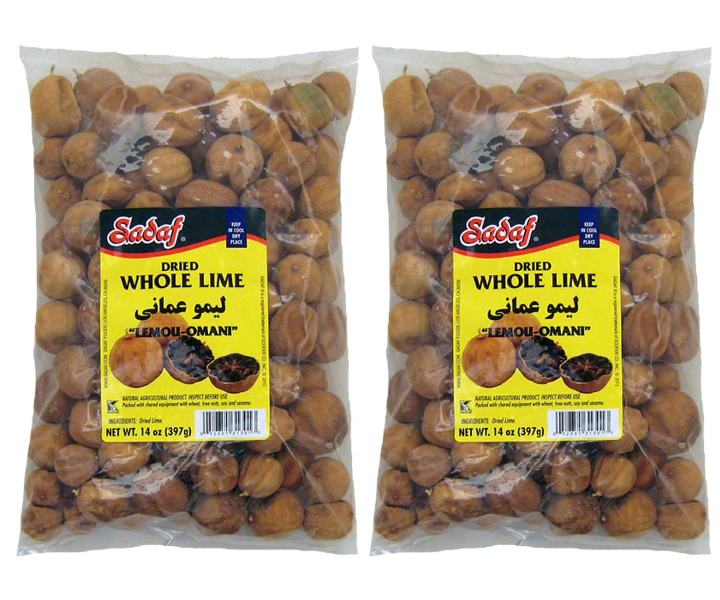 Sadaf Dried Lime Whole - Limu Omani - Natural Dried Limes For Cooking - Persian Dried Limes - Add A Citric Flavor To Your Middle Eastern Dishes - 14 Ounce Bag (Pack Of 2)