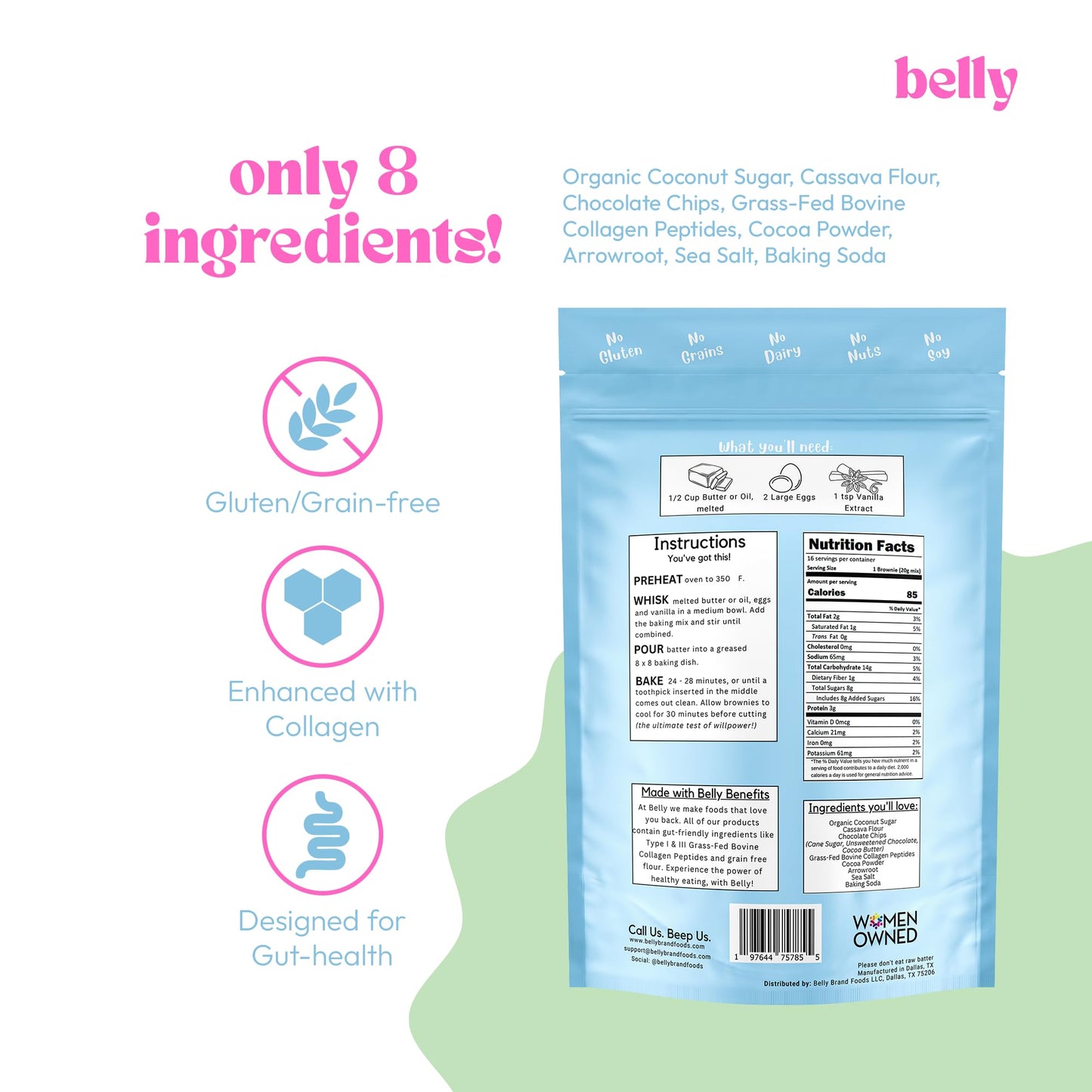Belly Brownie Mix - High-Protein, Grain-Free, Dairy-Free - 3 Pack - 11.4 oz