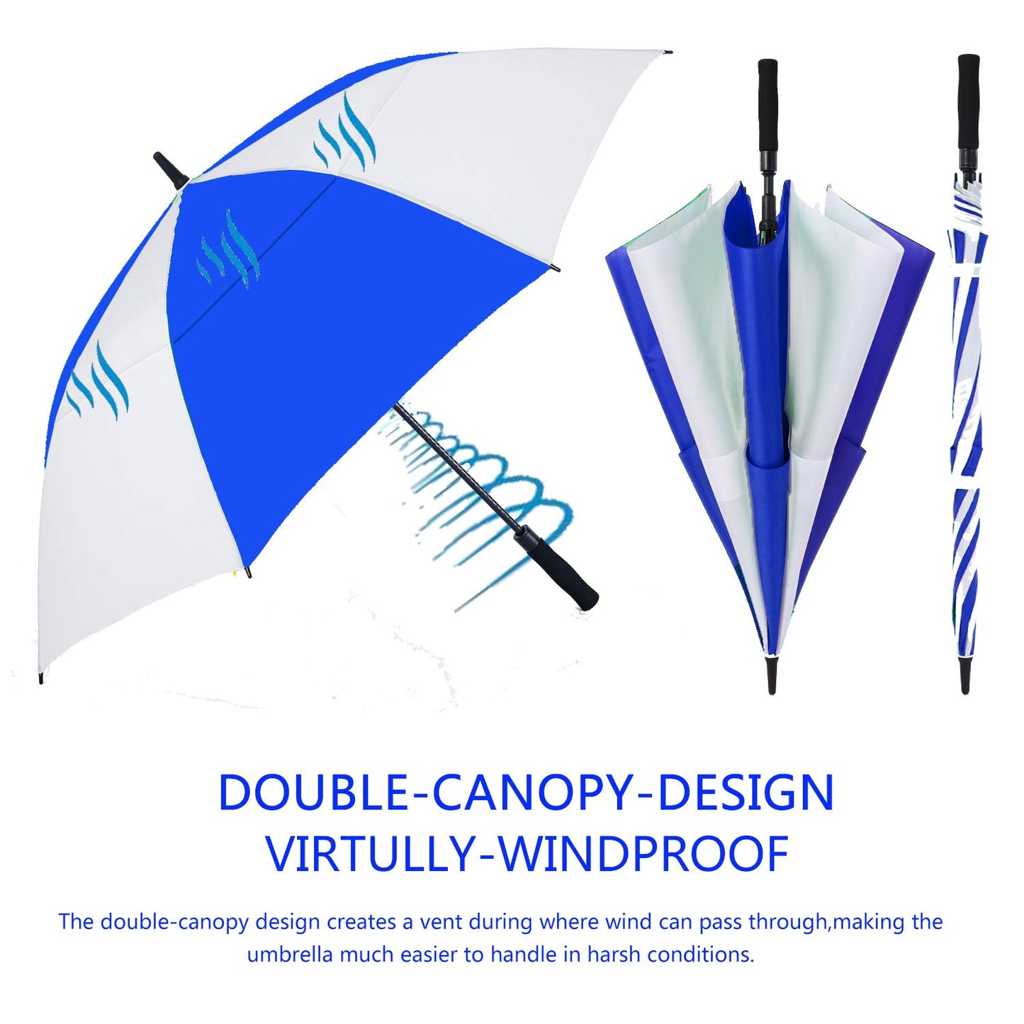 Baraida Golf Umbrella Large 62/68/72 Inch, Extra Large Oversize Double Canopy Vented Windproof Waterproof Umbrella, Automatic Open Golf Umbrella For Men And Women And Family.(68 Inch,White/Blue)