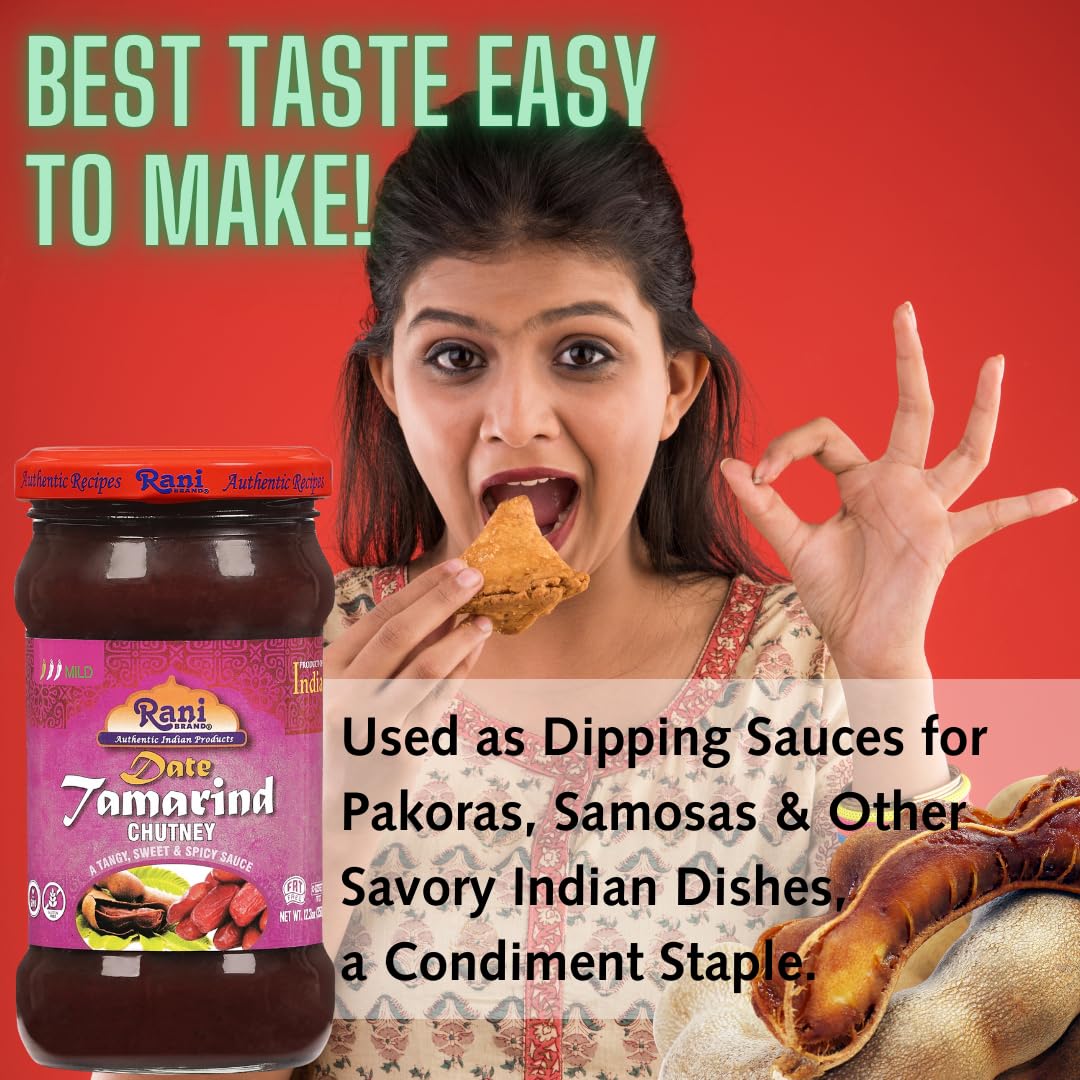 Rani Dates & Tamarind (Imli) Chutney 11.5Oz (325G) Glass Jar, Ready To Eat, Vegan, Pack Of 5+1 Free ~ Gluten Free | Non-Gmo | No Colors | Indian Origin