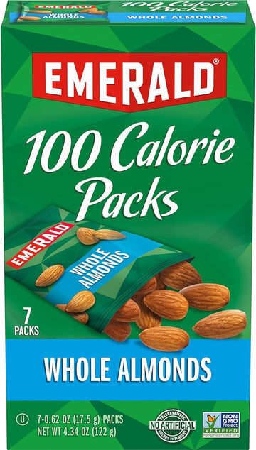 Emerald Nuts Whole Almonds, 100-Calorie Individual Packs 7Ct, 4.34 Oz (Pack Of 4)