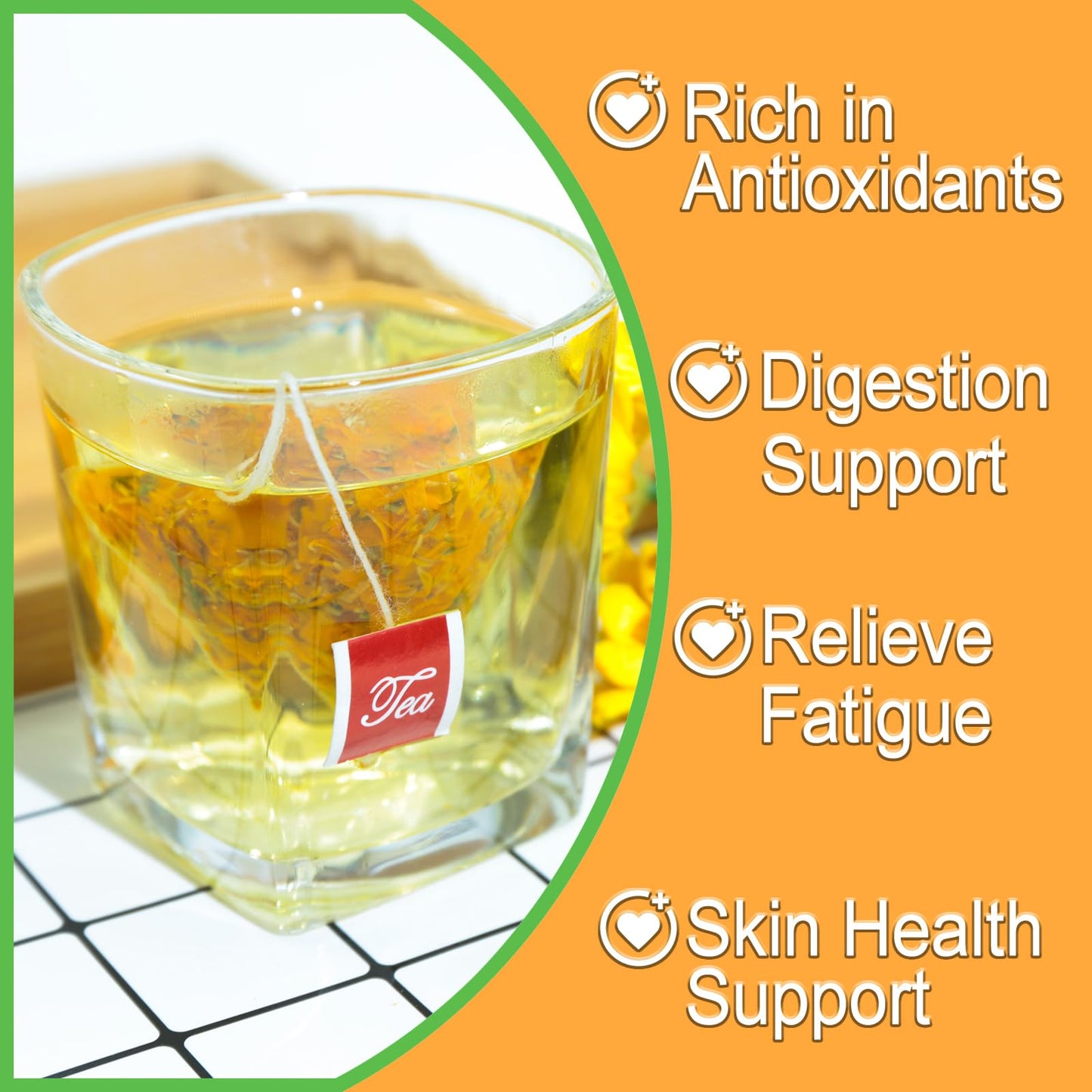 TEARELAE Premium Calendula Flowers Tea Bags - Natural, Caffeine-Free, 1.5g x 40 Count, Non-GMO, Digestion Support