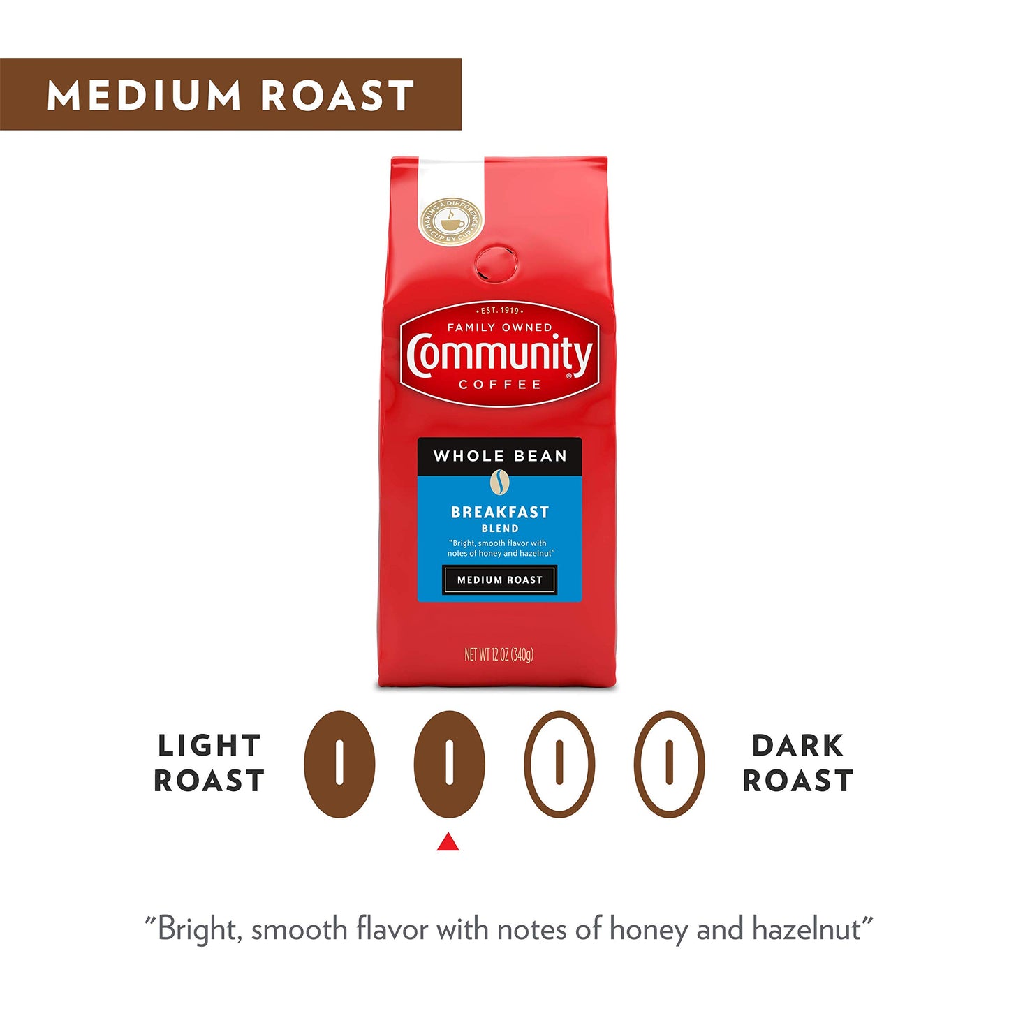 Community Coffee Breakfast Blend Whole Bean Coffee, Medium Roast, 72 Ounce (12 Ounce Bags, Pack Of 6)