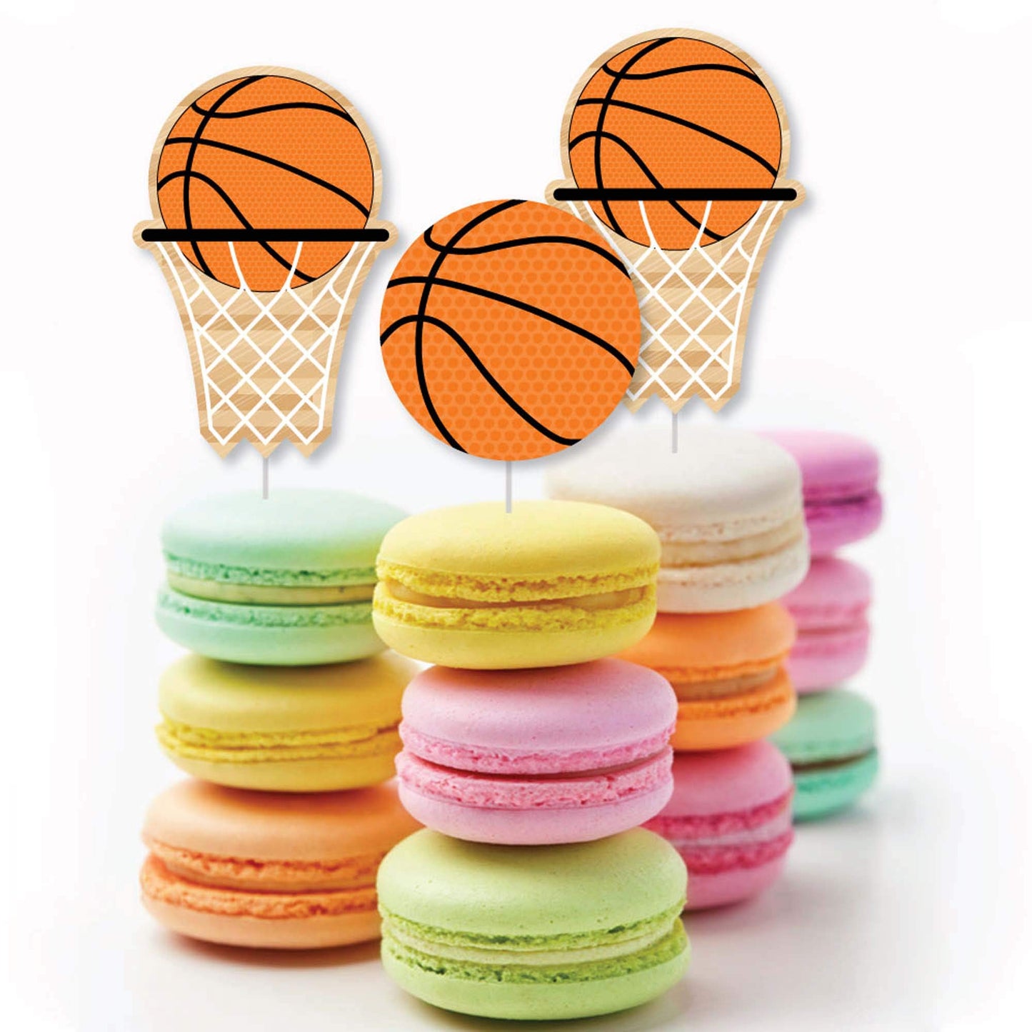 Big Dot of Happiness Nothin but Net - Basketball - Dessert Cupcake Toppers - Baby Shower or Birthday Party Clear Treat Picks -