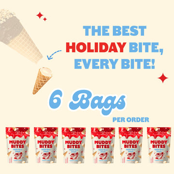 Muddy Bites Waffle Cone Snacks Bite Sized Chocolate Filled Waffle Cones For Snack Or Dessert, Candy Cane, Made With Cane Sugar,