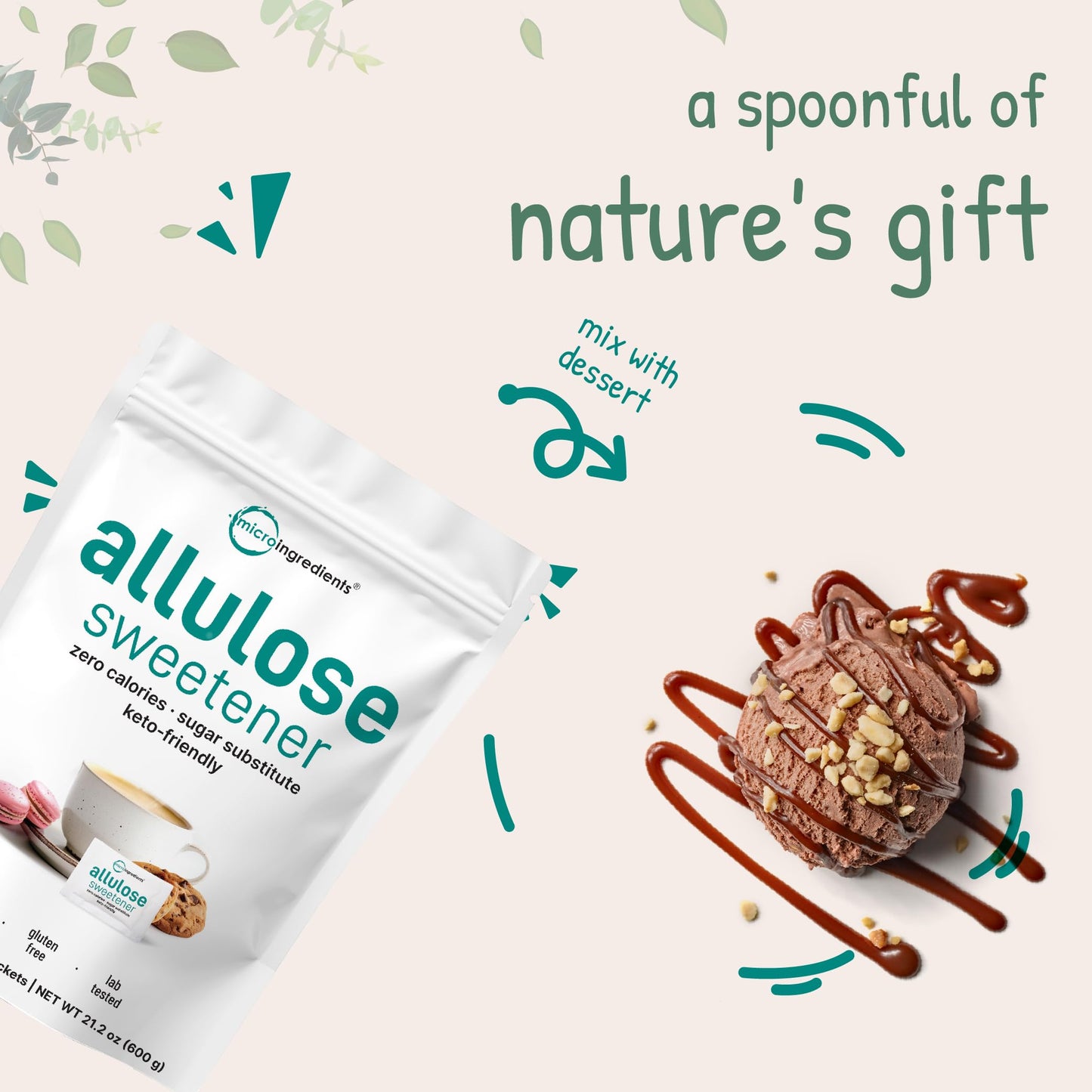 Allulose Sweetener 300 Packets | Zero Calorie Plant Based Sugar Substitute No After Taste | Best for Coffee Drinks Tea Snacks Cooking & Baking | Keto Diet & Vegan Friendly | Erythritol Free