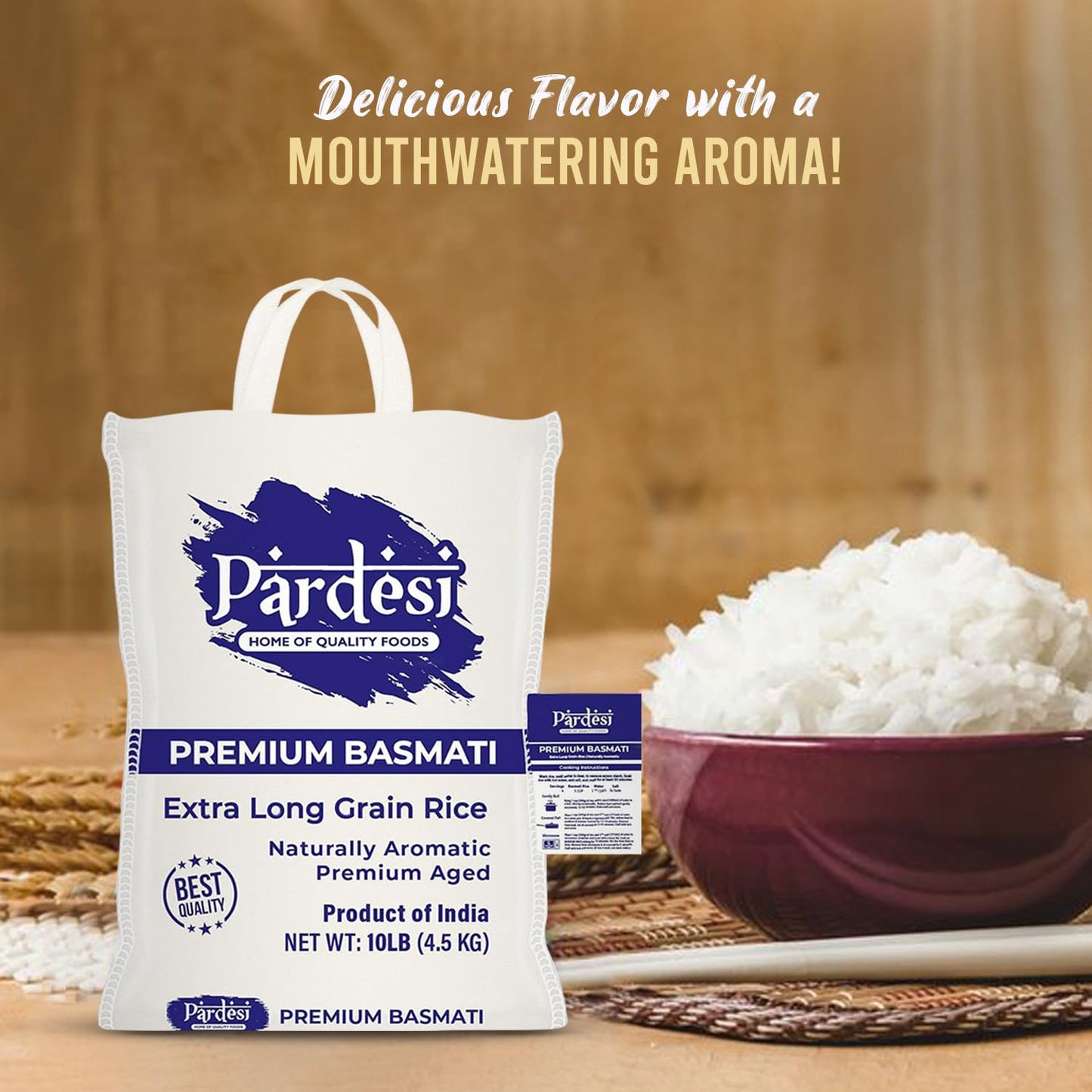 PARDESI Basmati Rice – Extra Long Grain, Aromatic Flavor – 10LB – Premium Quality for Indian, Pakistani, Middle Eastern Cooking