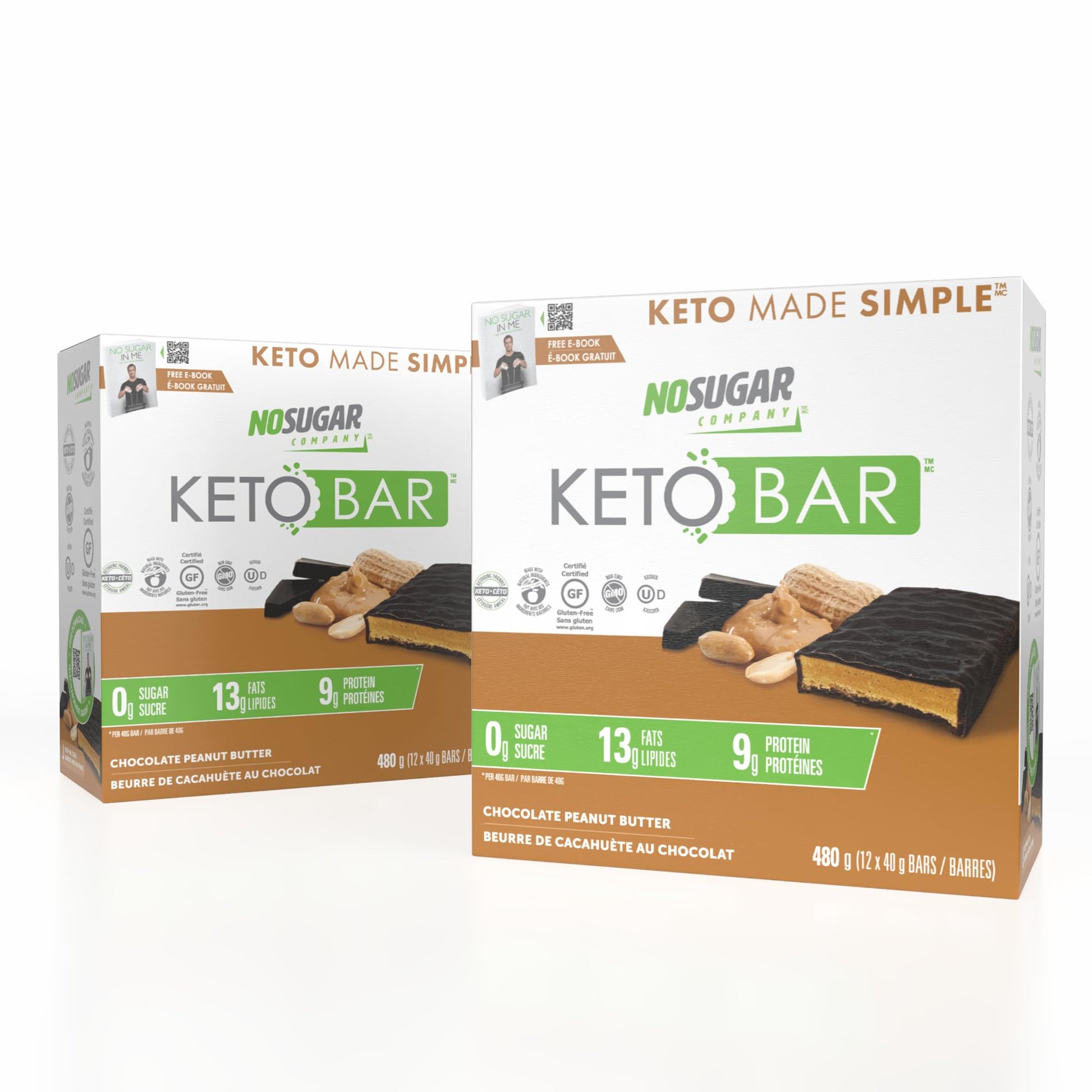 No Sugar Keto Bar Snack - Low Carb No Sugar Keto Snack Food with Keto Friendly Macros (24 x 1.41oz Bars, Peanut Butter)