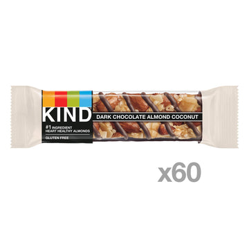 KIND Dark Chocolate Almond Coconut Bars, Low Glycemic Index, Gluten Free Snacks, 1.4 OZ, (60 Bars)
