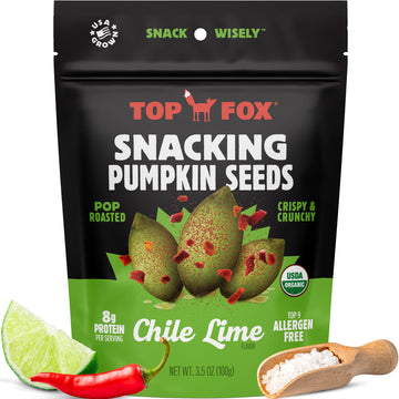 Top Fox Snacks - Organic Pop-Roasted Pumpkin Seeds | Healthy Protein Snacks - Gluten Free - Keto And Vegan Friendly (Chile Lime, 3.5 Oz - 6 Pack)