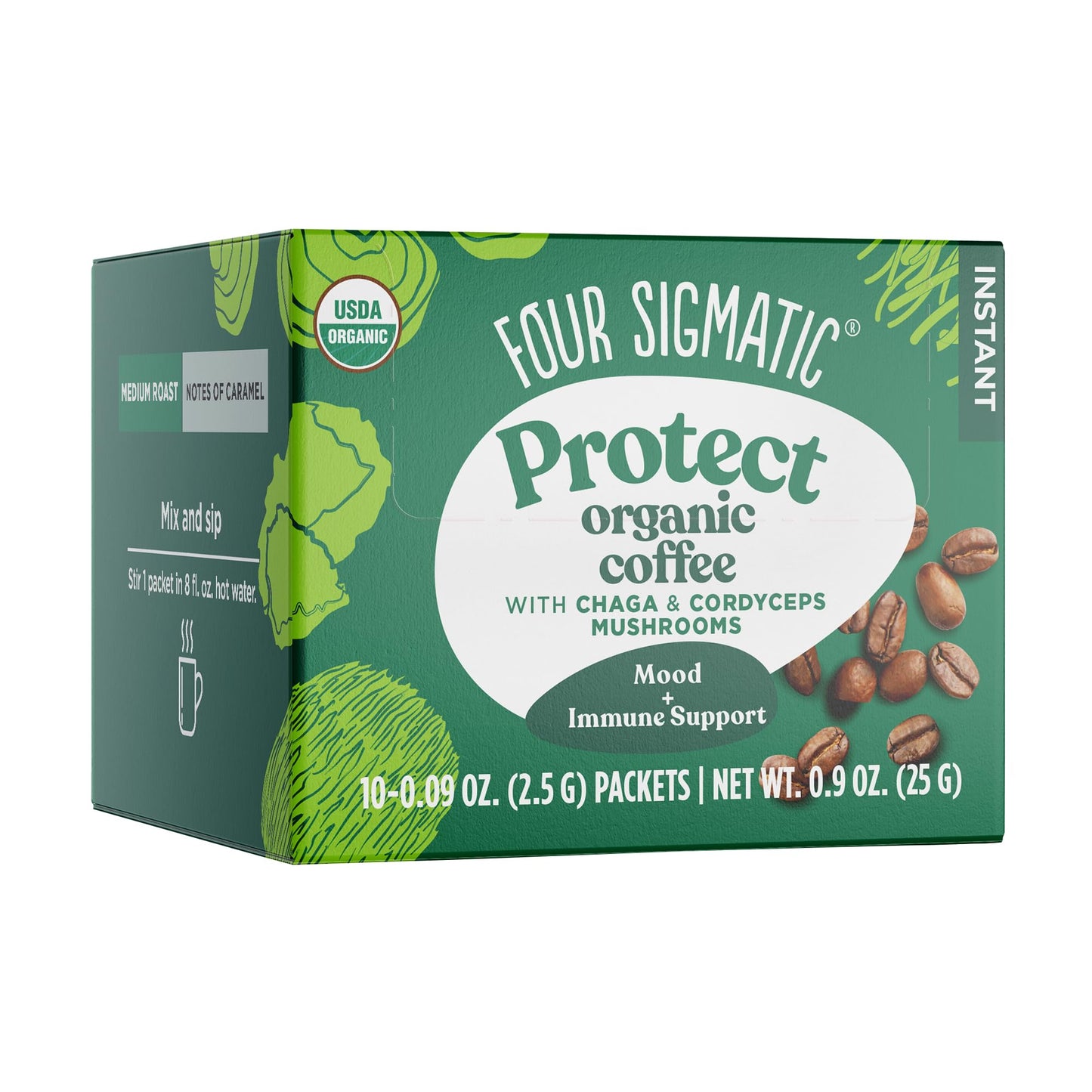 Organic Instant Coffee Powder By Four Sigmatic | Arabica Instant Coffee Singles With Cordyceps Chaga And Eleuthero | Mushroom Coffee Instant Mix For Playter Focus And Immune Support | 10 Packets
