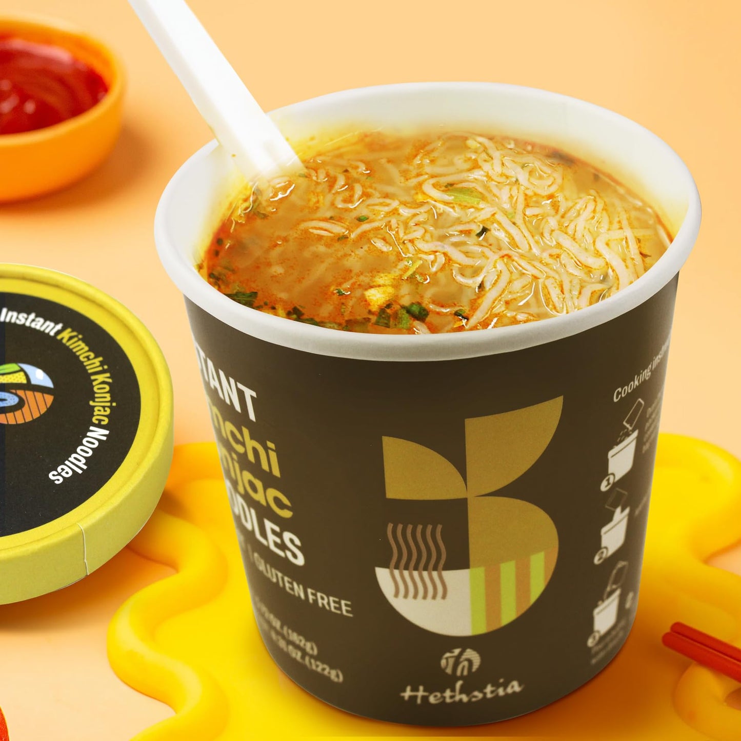 Hethstia Konjac Noodle Instant Kimchi Soup Cup - 6 Pack Low Carb Konjac Shirataki Angel Hair Pasta, Ready-To-Eat Gluten-Free, Lo