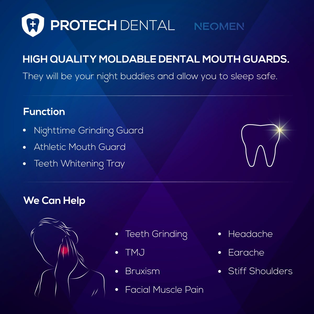 Neomen Mouth Guard For Grinding Teeth- 2 Sizes, Pack Of 4 - New Upgraded Dental Night Guard For Clenching Teeth, Stops Bruxism,