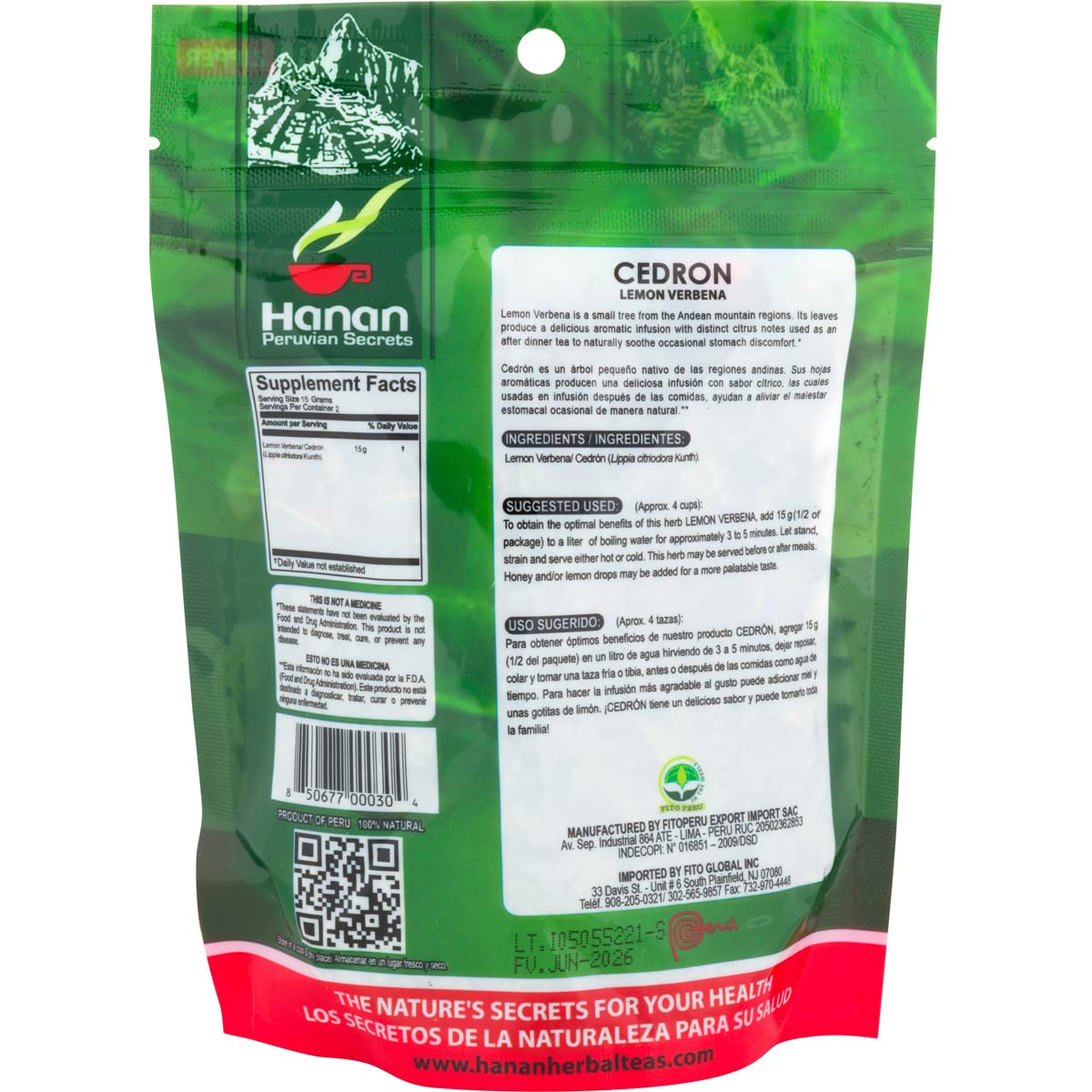 Hanan Lemon Verbena (Cedron) Loose Herbs - Herbal Tea All-Natural Beebrush From Perus Andes Mountains Flavor In Cooking Recipes,