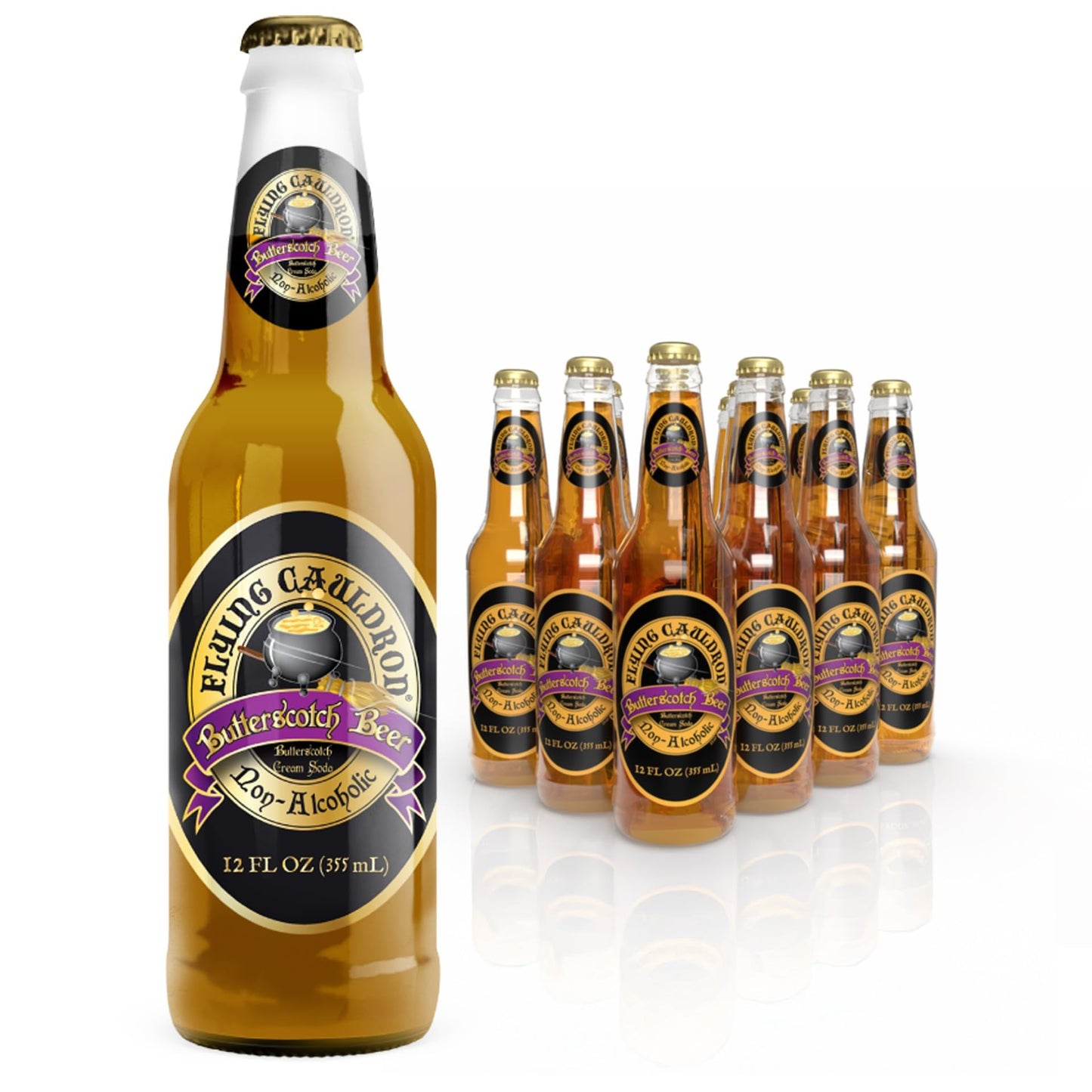 Flying Cauldron Butterscotch Soda - Handcrafted Bold Creamy Brew - 12Oz Glass Bottles 12 Pack
