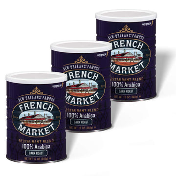 French Market Coffee & Chicory Restaurant Blend Dark Roast Ground Coffee, 12Oz Can (Pack Of 3)
