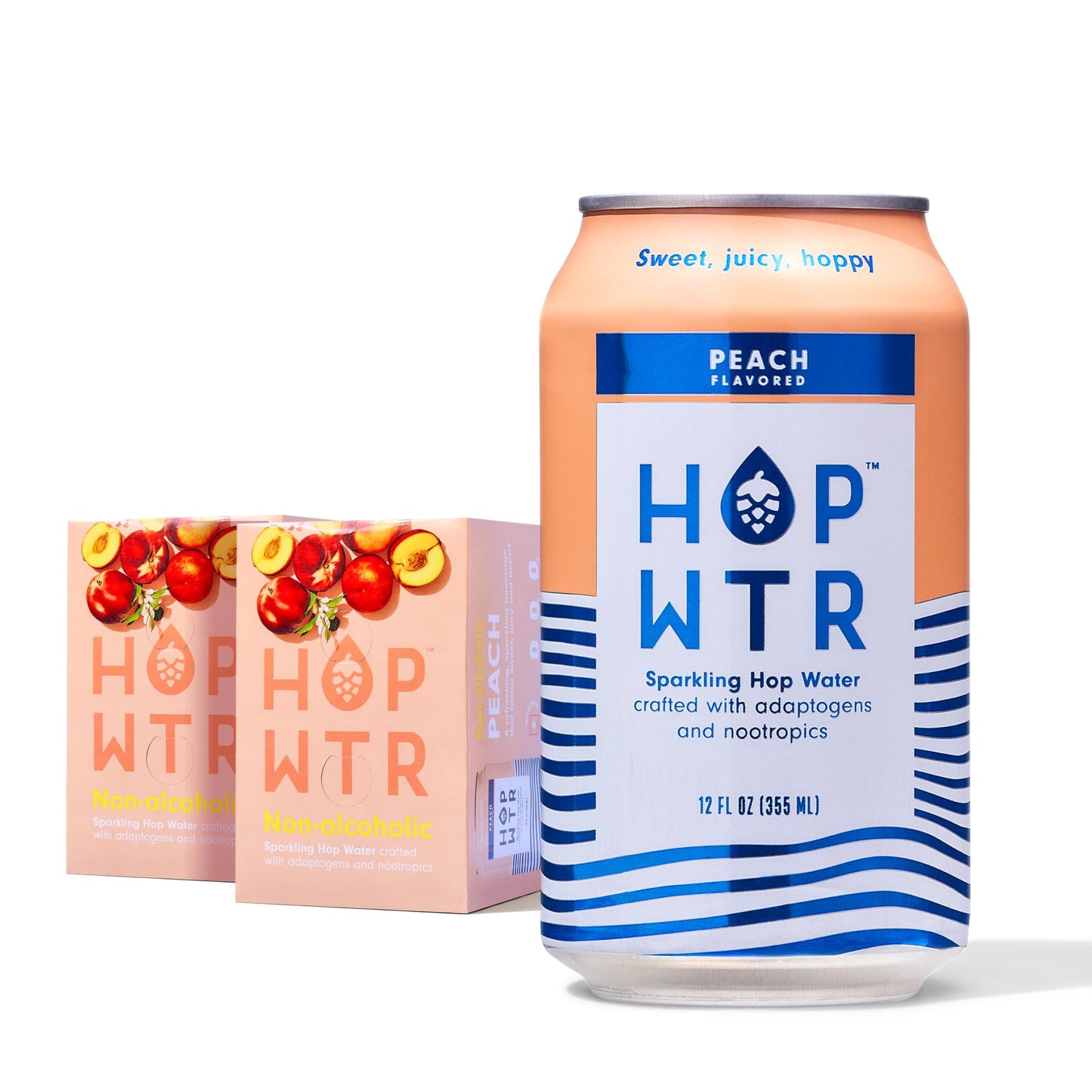 Hop Wtr Sparkling Hop Water Peach 12 Pack Sugar Free Low Carb Non Beverage-Style Drinks Na Malt Drink Adaptogen Drink No Calories Adaptogens & Nootropics For Added Benefits 12 Oz Cans