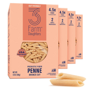 Three Farm Daughters High Fiber Pasta Penne Pack, Low GI, Non GMO Penne Pasta Noodles, Low Net Carb, Made in the USA, 12 oz. (4
