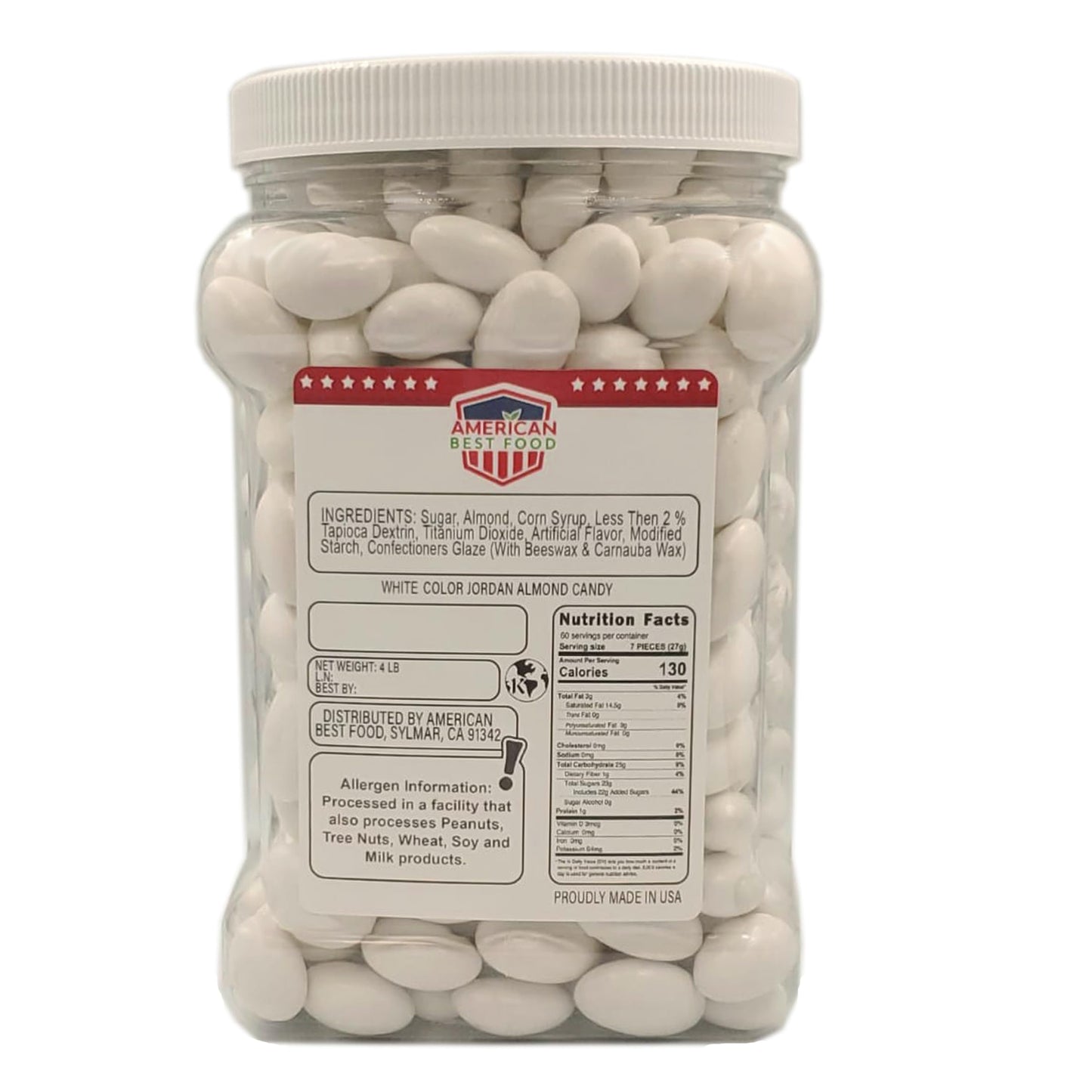 American Best Food Pastel Color Jordan Almonds In Jar, Kosher (4 Pound, White)