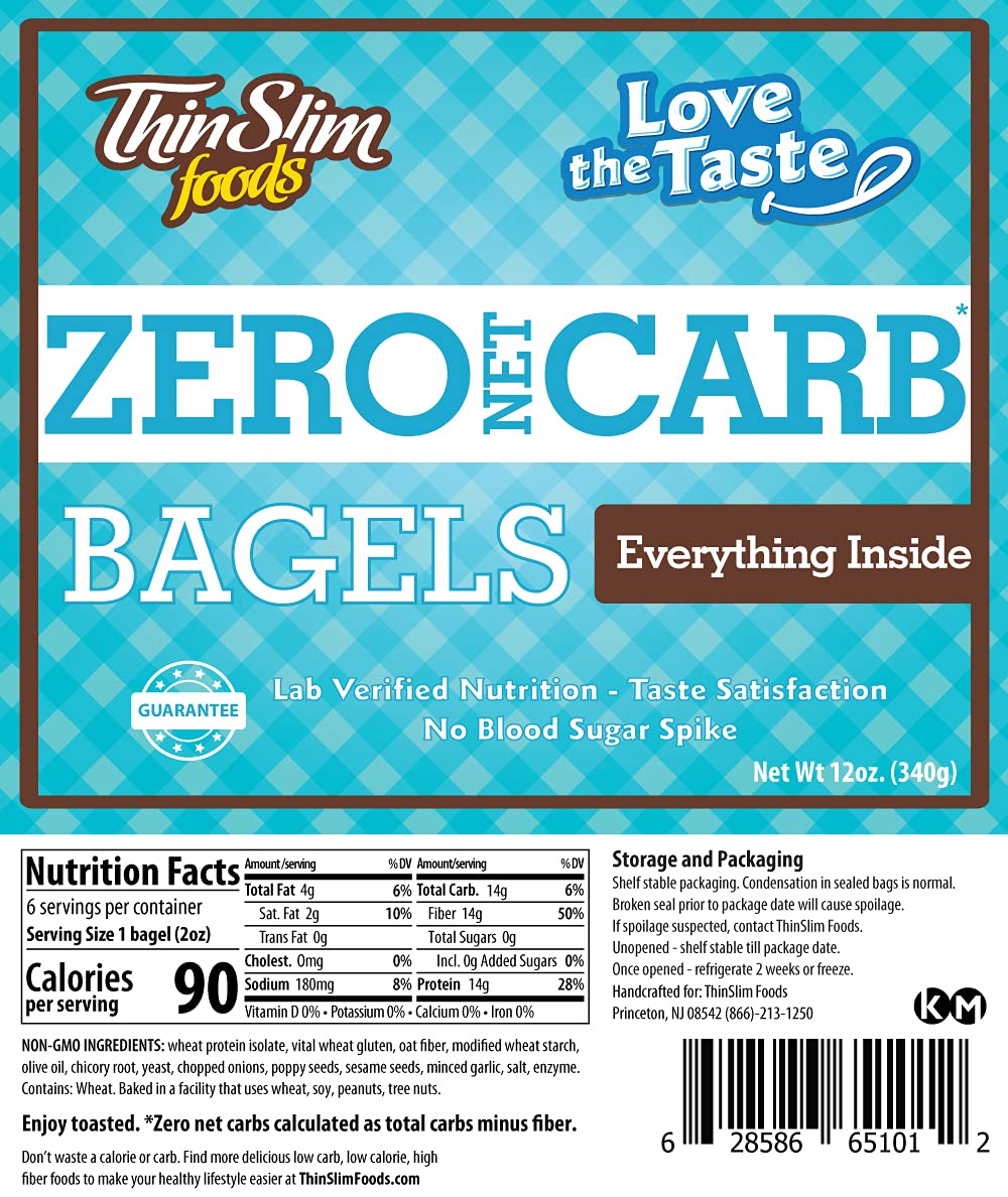 Thinslim Foods Keto Bagel And Keto Bread Bundle | Everything-Inside Bagels 2Pack + Plain Bread 2Pack (4 Packs Total)
