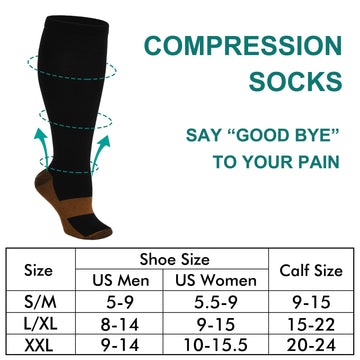 Double Couple 7 Pairs Copper Compression Socks For Men Women 20-30 Mmhg Knee High Stockings
