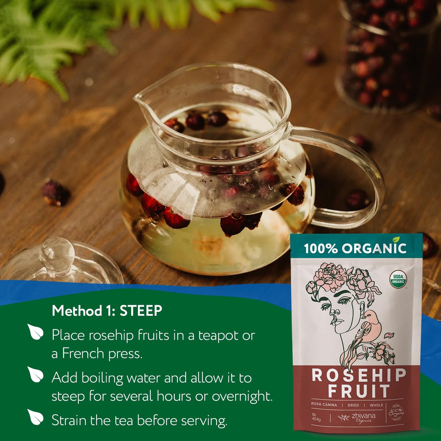 Zhivana Organics Rosehip Fruit Tea - Immune Support, Vitamin C, Digestive Tea - Pack of 4 (4 LB)