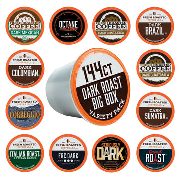 Fresh Roasted Coffee, Dark Roast Big Box Variety Pack, K-Cup Compatible, 144 Count