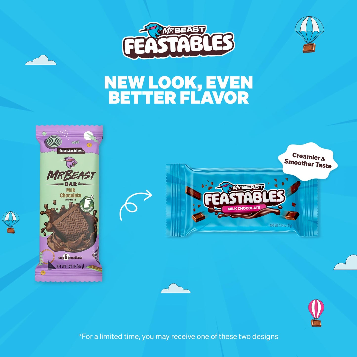 Feastables MrBeast Milk Chocolate Chocolate Bar, Full Size Bar for Adults & Kids, Candy Bars, Snacks, Gifts, or Dessert, Sweet &