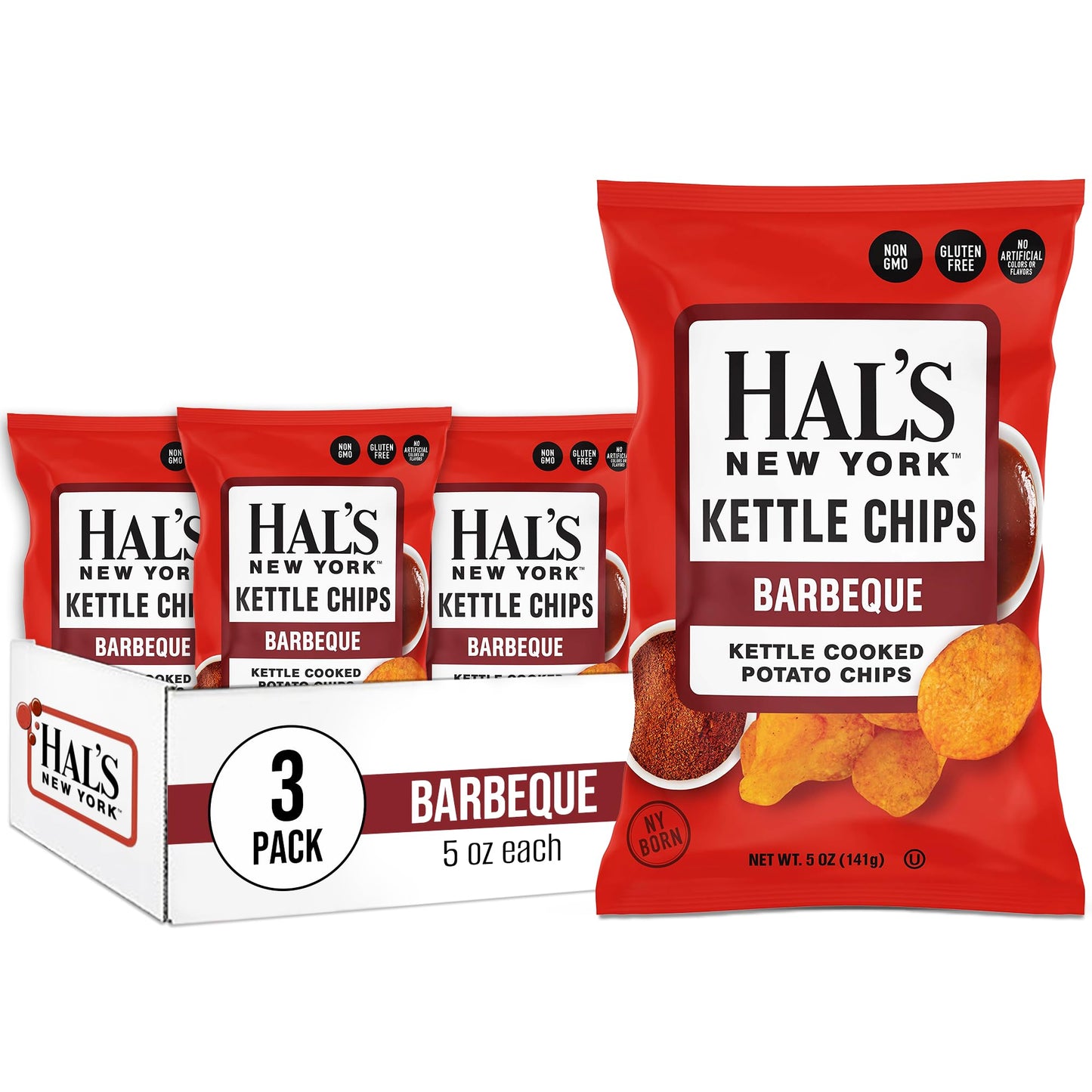 Hals New York Kettle Cooked Potato Chips, Gluten Free, BBQ, 5 oz Bag (Pack of 3)